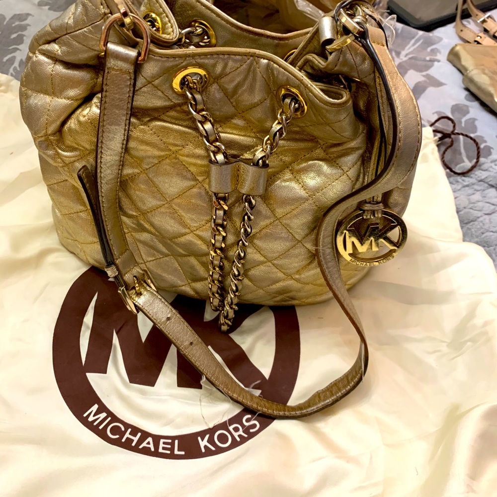 Michael Kors quilted leather gold shoulder bag